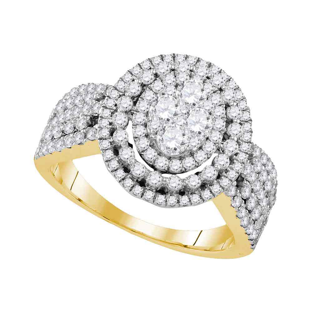 10kt Yellow Gold Womens Round Diamond Oval Cocktail Ring 1-5/8 Cttw