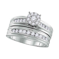 Load image into Gallery viewer, 14kt White Gold His Hers Round Diamond Cluster Matching Wedding Set 1 Cttw

