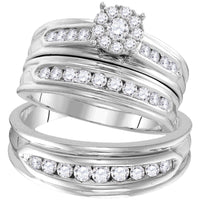 Load image into Gallery viewer, 14kt White Gold His Hers Round Diamond Cluster Matching Wedding Set 1 Cttw
