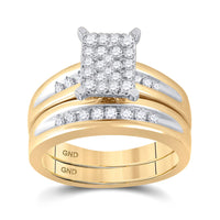 Load image into Gallery viewer, 10kt Yellow Gold His Hers Round Diamond Cluster Matching Wedding Set 5/8 Cttw
