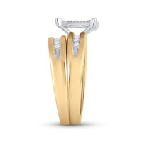 Load image into Gallery viewer, 10kt Yellow Gold His Hers Round Diamond Cluster Matching Wedding Set 5/8 Cttw
