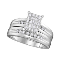 Load image into Gallery viewer, 10kt White Gold His Hers Round Diamond Cluster Matching Wedding Set 5/8 Cttw

