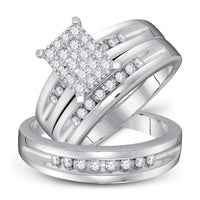 Load image into Gallery viewer, 10kt White Gold His Hers Round Diamond Cluster Matching Wedding Set 5/8 Cttw
