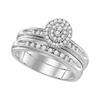 Load image into Gallery viewer, 10kt White Gold His Hers Round Diamond Oval Matching Wedding Set 1/2 Cttw
