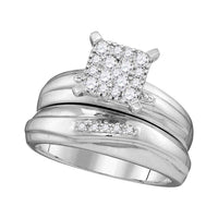 Load image into Gallery viewer, 10kt White Gold His Hers Round Diamond Cluster Matching Wedding Set 3/8 Cttw
