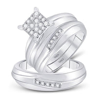 Load image into Gallery viewer, 10kt White Gold His Hers Round Diamond Cluster Matching Wedding Set 3/8 Cttw
