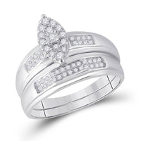 Load image into Gallery viewer, 10kt White Gold His Hers Round Diamond Cluster Matching Wedding Set 1/3 Cttw
