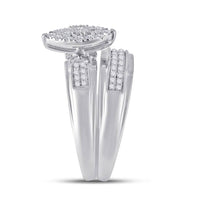 Load image into Gallery viewer, 10kt White Gold His Hers Round Diamond Cluster Matching Wedding Set 1/3 Cttw
