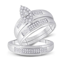Load image into Gallery viewer, 10kt White Gold His Hers Round Diamond Cluster Matching Wedding Set 1/3 Cttw
