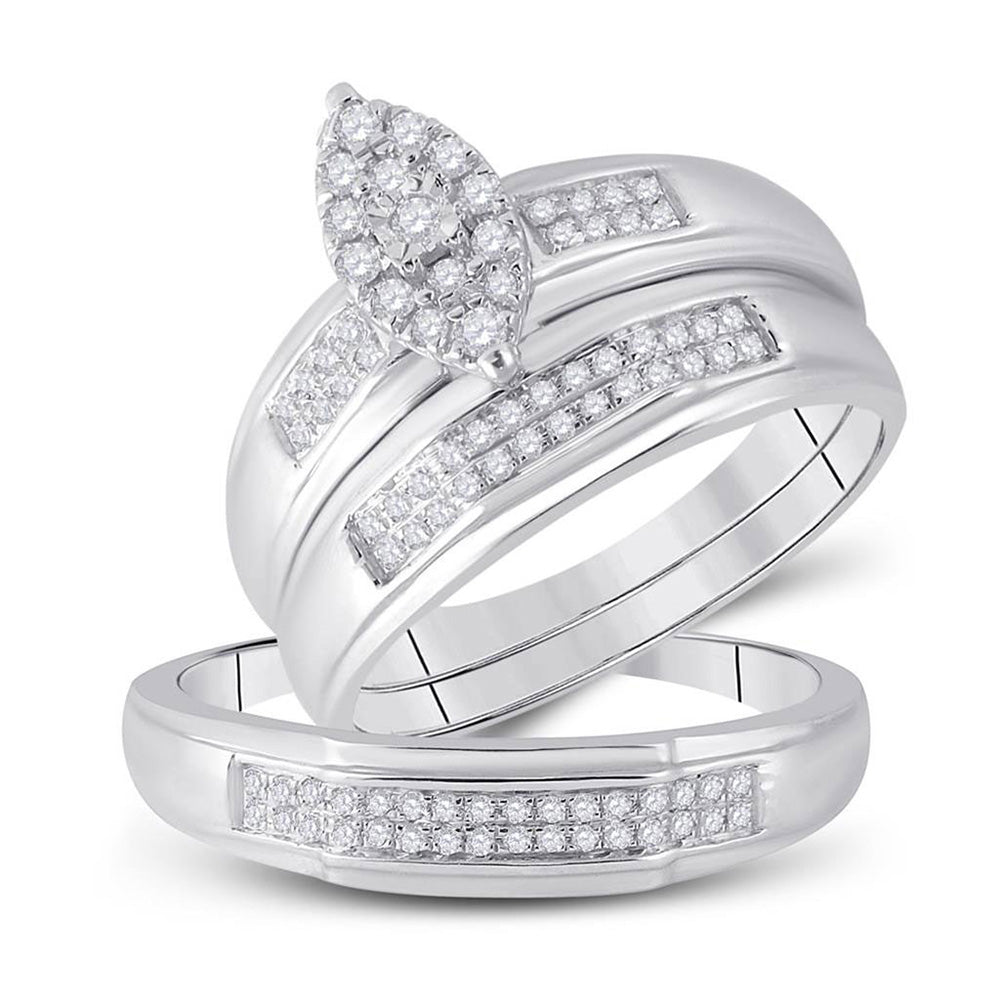 10kt White Gold His Hers Round Diamond Cluster Matching Wedding Set 1/3 Cttw