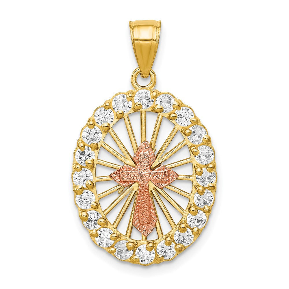 10k Two-tone CZ Cross Pendant