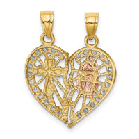 Load image into Gallery viewer, 10k Two-tone w/ White Rhodium CZ Religious Break-apart Heart Pendant
