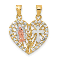 Load image into Gallery viewer, 10k Two-tone w/ White Rhodium CZ Religious Break-apart Heart Pendant
