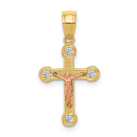 Load image into Gallery viewer, 10k Two-tone Yellow and Rose Gold CZ Crucifix Pendant
