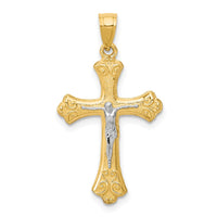Load image into Gallery viewer, 10K w/Rhodium Fleur De Lis Crucifix Pendant
