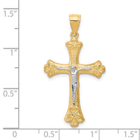 Load image into Gallery viewer, 10K w/Rhodium Fleur De Lis Crucifix Pendant
