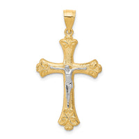 Load image into Gallery viewer, 10K w/Rhodium Fleur De Lis Crucifix Pendant
