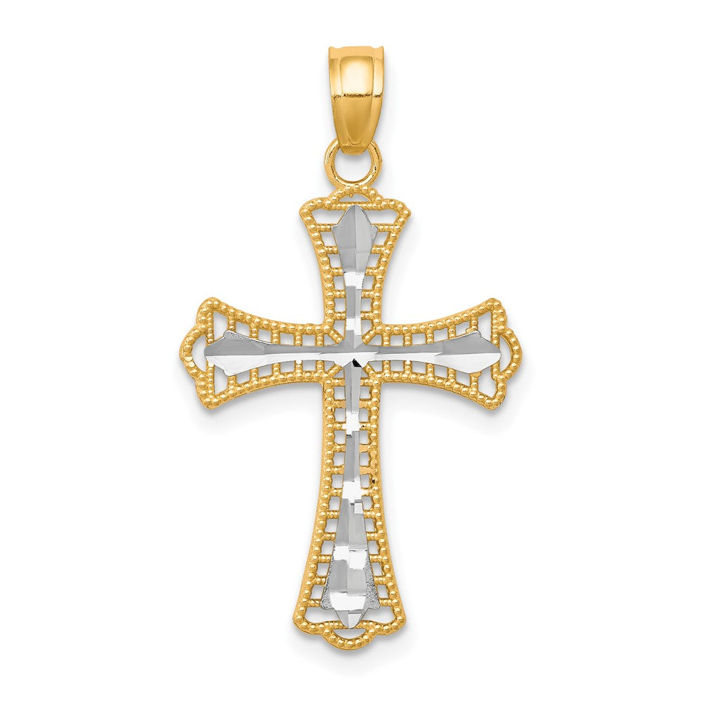 10K w/ Rhodium Diamond-Cut Cross Pendant