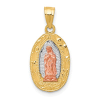 Load image into Gallery viewer, 10K Two-Tone White Rhodium Lady Of Guadalupe Oval Pendant
