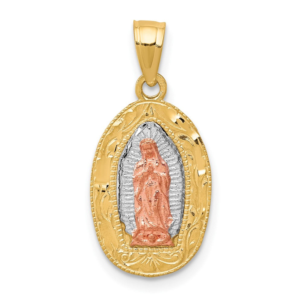 10K Two-Tone White Rhodium Lady Of Guadalupe Oval Pendant