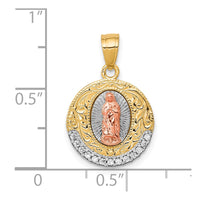 Load image into Gallery viewer, 10K Two-Tone w/ Rhodium CZ Lady Of Guadalupe Round Pendant
