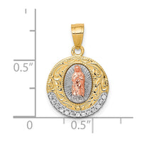 Load image into Gallery viewer, 10K Two-Tone w/ Rhodium CZ Lady Of Guadalupe Round Pendant
