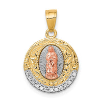 Load image into Gallery viewer, 10K Two-Tone w/ Rhodium CZ Lady Of Guadalupe Round Pendant
