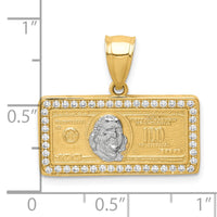 Load image into Gallery viewer, 10K w/Rhodium CZ Micropave 100 Dollar Bill Pendant
