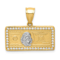 Load image into Gallery viewer, 10K w/Rhodium CZ Micropave 100 Dollar Bill Pendant
