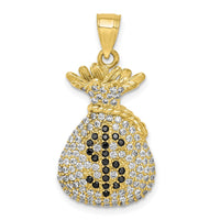 Load image into Gallery viewer, 10K Black and Clear CZ Micro Pave Money Bag Pendant
