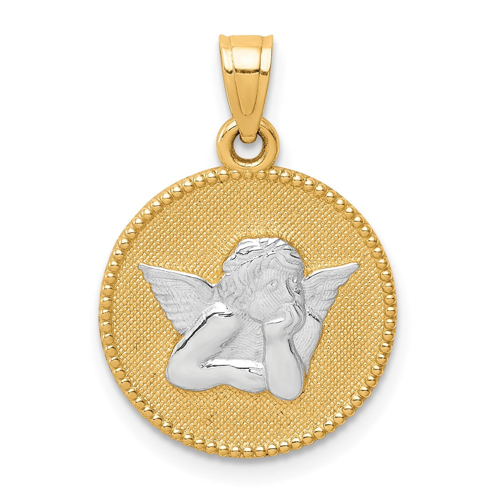 10K W/Rhodium Polished and Textured Angel Pendant