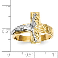 Load image into Gallery viewer, 10k Two-tone Polished &amp; Diamond-Cut Mens Crucifix Ring
