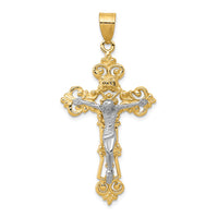 Load image into Gallery viewer, 10k Two-tone INRI Fleur De Lis Crucifix Pendant
