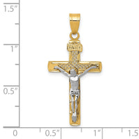 Load image into Gallery viewer, 10K Two-tone D/C Medium Block Lattice Cross w/Crucifix Pendant
