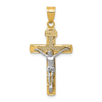 Load image into Gallery viewer, 10K Two-tone D/C Medium Block Lattice Cross w/Crucifix Pendant
