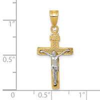 Load image into Gallery viewer, 10K Two-tone D/C Small Block Lattice Cross w/Crucifix Pendant
