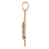 Load image into Gallery viewer, 10K Two-tone Small Lacey-edged INRI Crucifix Pendant
