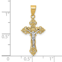 Load image into Gallery viewer, 10K Two-tone Small Lacey-edged INRI Crucifix Pendant
