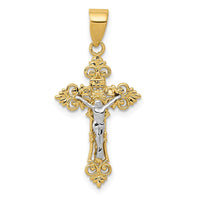 Load image into Gallery viewer, 10K Two-tone Small Lacey-edged INRI Crucifix Pendant

