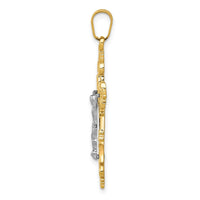 Load image into Gallery viewer, 10K Two-tone Medium Lacey-edged INRI Crucifix Pendant

