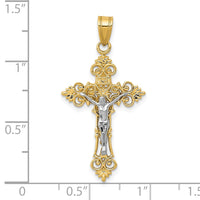 Load image into Gallery viewer, 10K Two-tone Medium Lacey-edged INRI Crucifix Pendant
