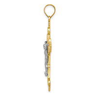Load image into Gallery viewer, 10K Two-tone Large Lacey-edged INRI Crucifix Pendant
