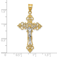 Load image into Gallery viewer, 10K Two-tone Large Lacey-edged INRI Crucifix Pendant
