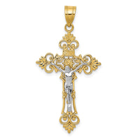 Load image into Gallery viewer, 10K Two-tone Large Lacey-edged INRI Crucifix Pendant
