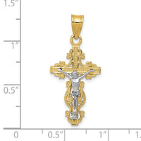 Load image into Gallery viewer, 10K Two-tone Small Narrow Cross w/Crucifix Pendant
