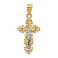 Load image into Gallery viewer, 10K Two-tone Small Narrow Cross w/Crucifix Pendant
