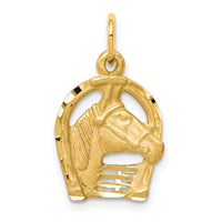 Load image into Gallery viewer, 10k Solid Diamond-cut Horsehead in Horseshoe Charm
