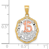 Load image into Gallery viewer, 10K Two-tone w/White Rhodium Sweet 15 ANOS Oval Pendant
