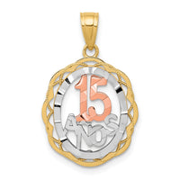 Load image into Gallery viewer, 10K Two-tone w/White Rhodium Sweet 15 ANOS Oval Pendant
