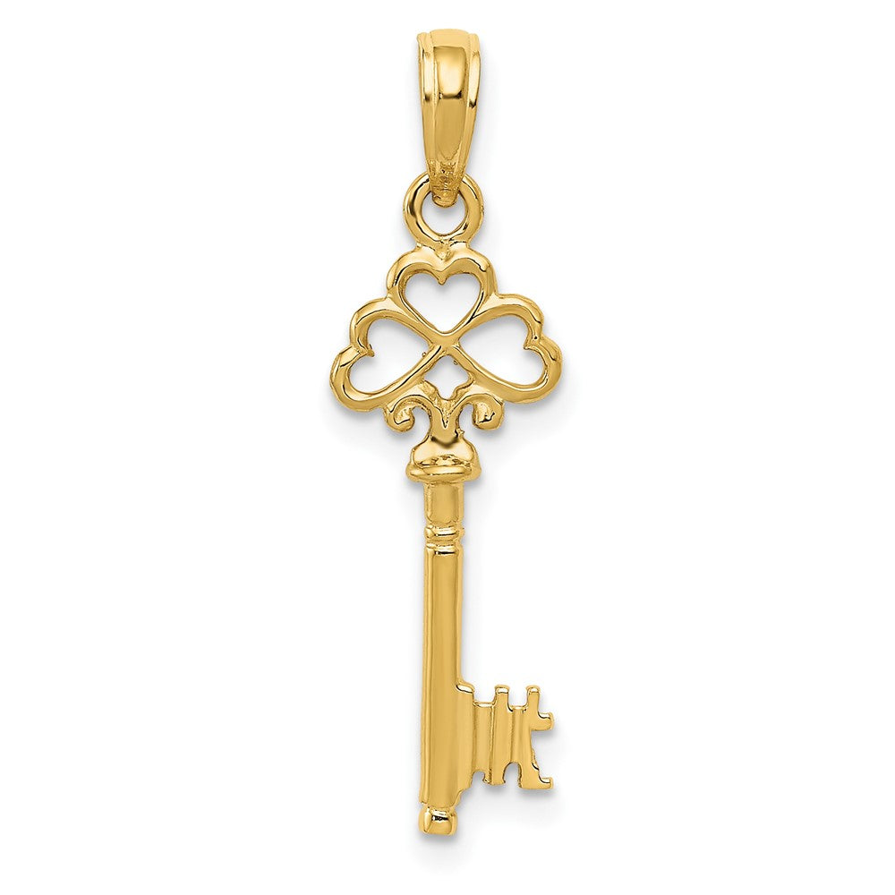 10k Polished 3-D Hearts Key Charm